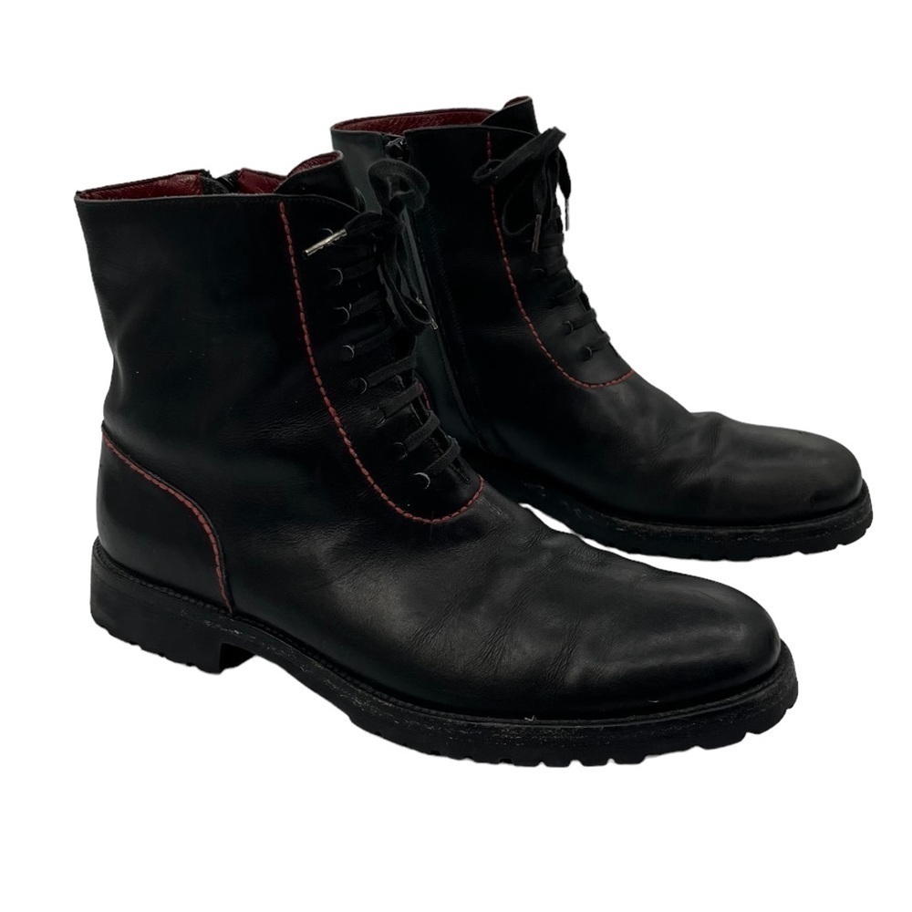Barneys New York Black Chunk Heel Moto Boots Size 38 Women's